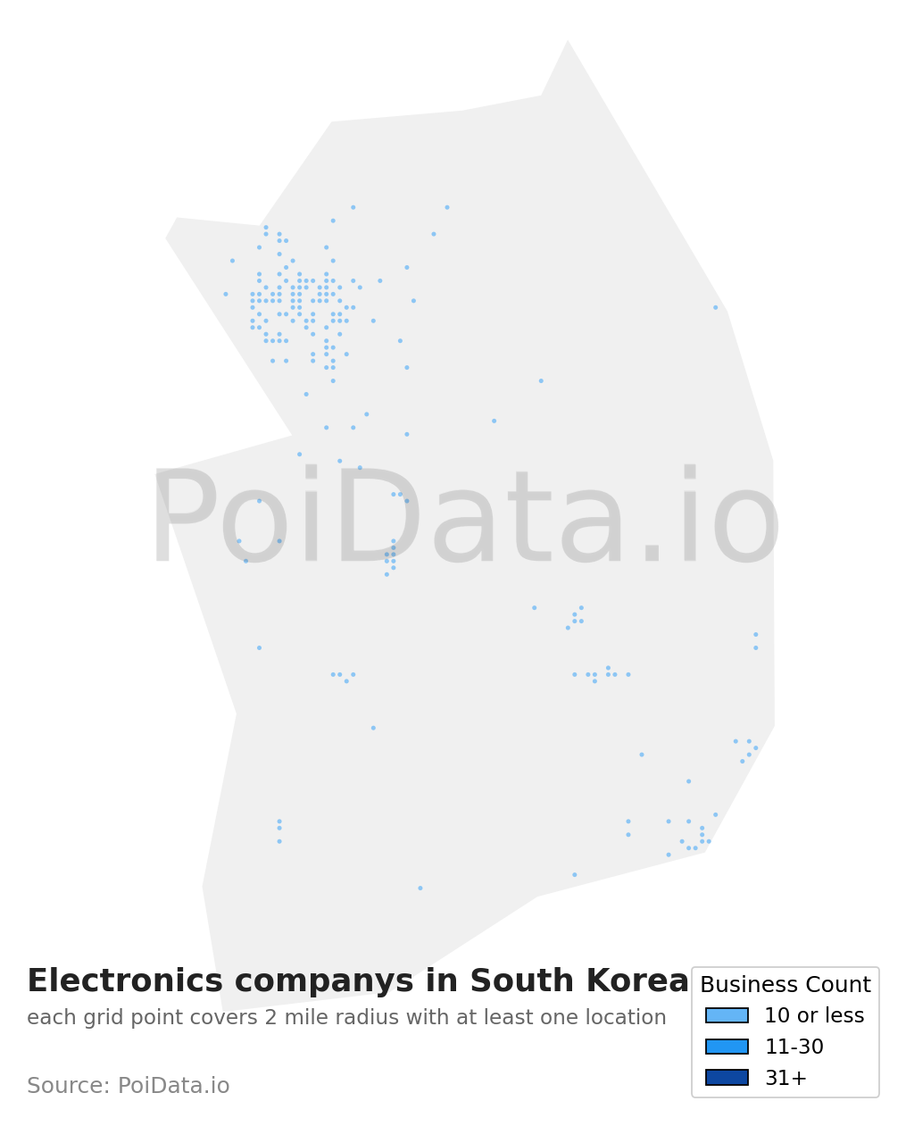 Electronics company density map for South Korea