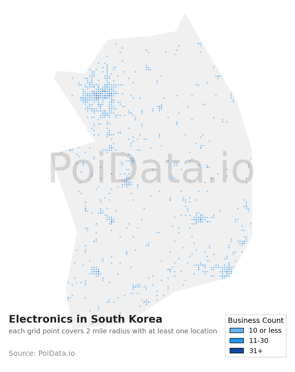 Electronics density map for South Korea