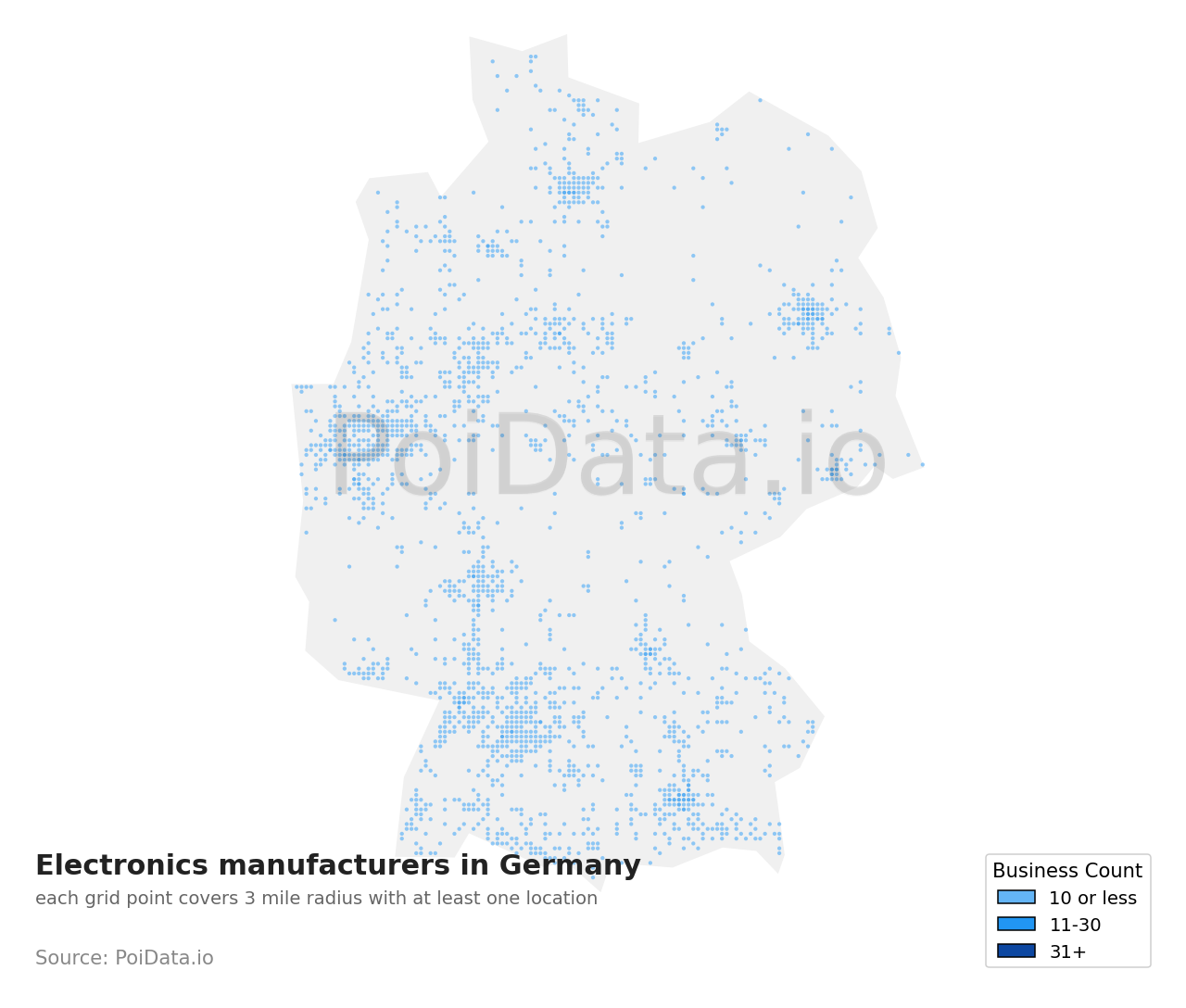 Electronics manufacturer density map for Germany