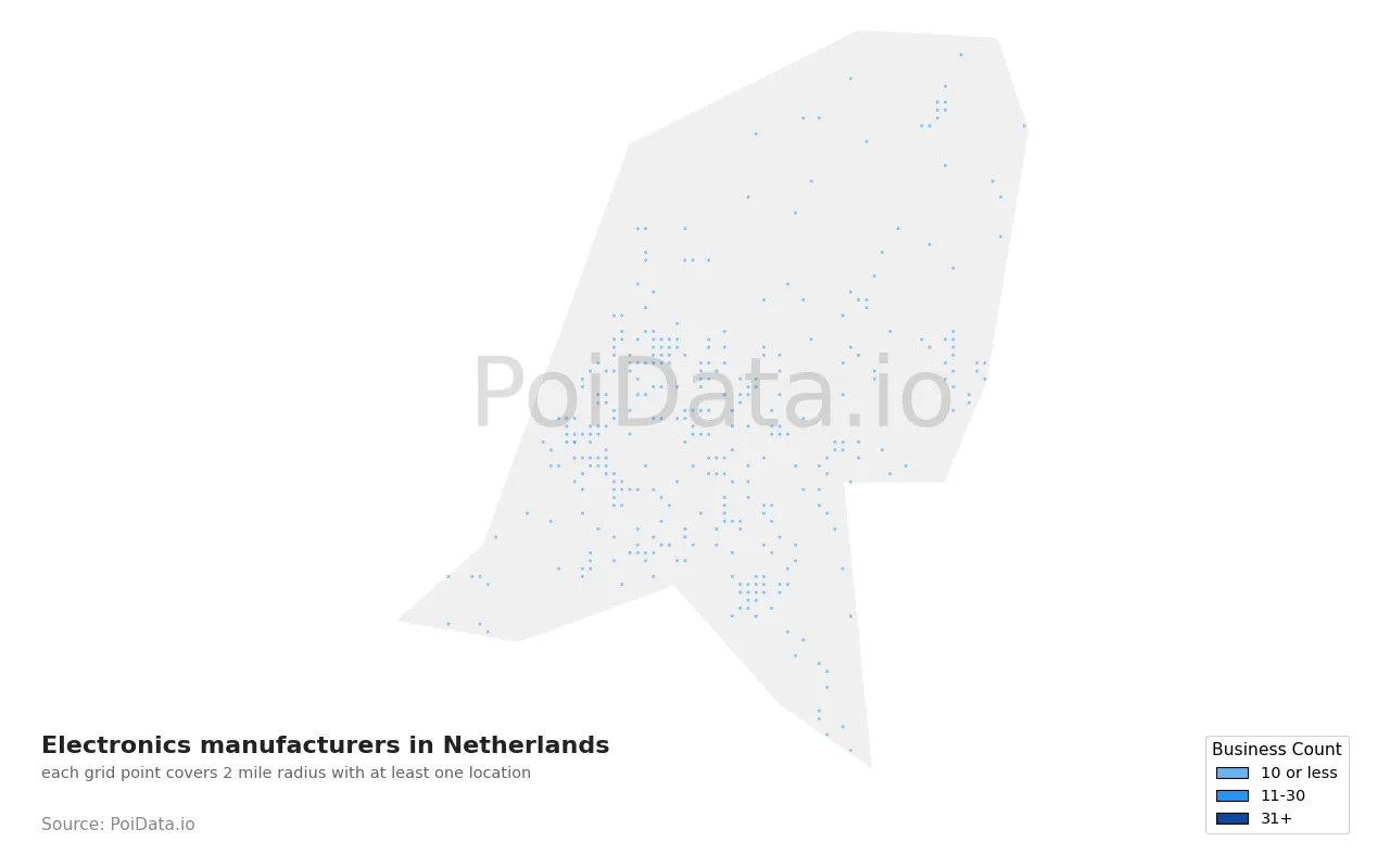 Electronics manufacturer density map for Netherlands