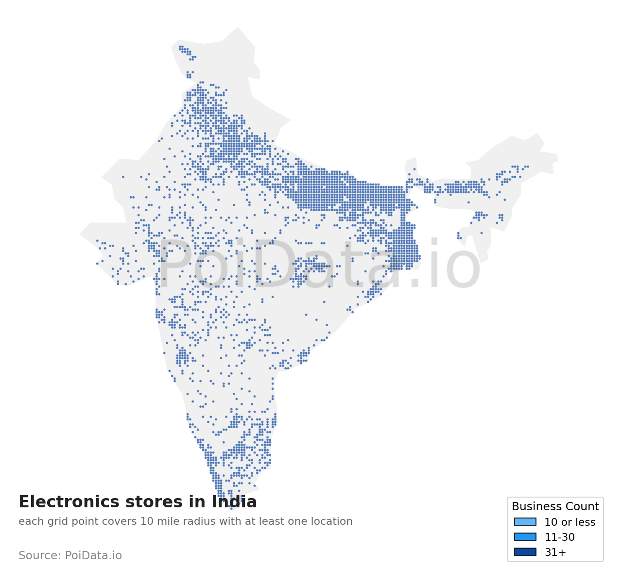 Electronics store density map for India