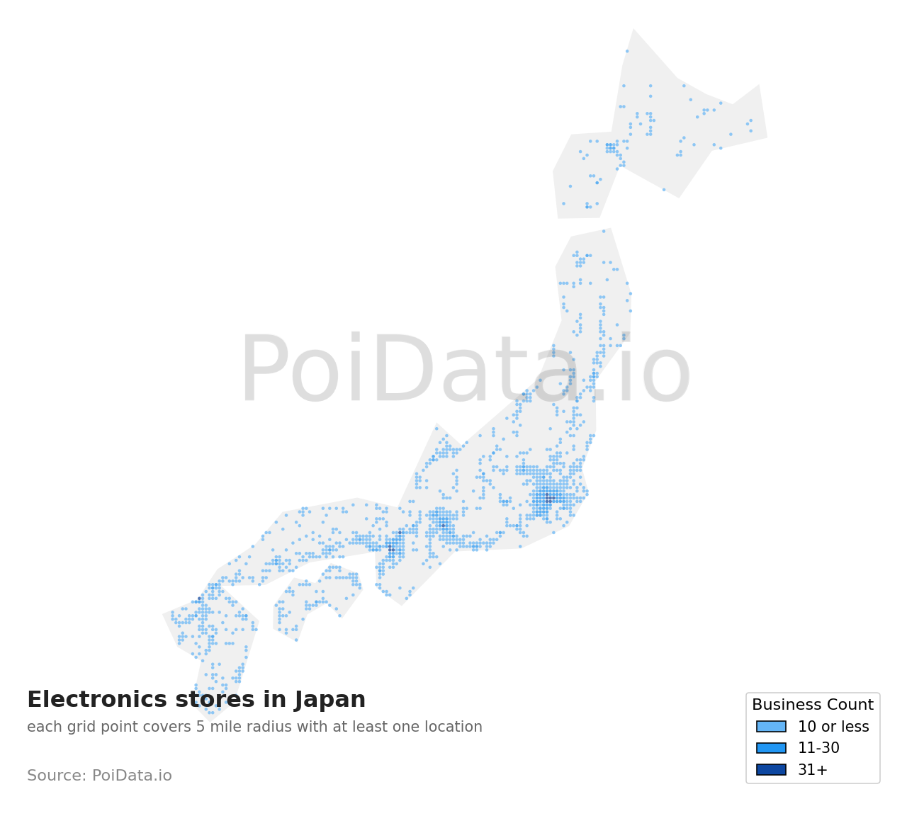 Electronics store density map for Japan