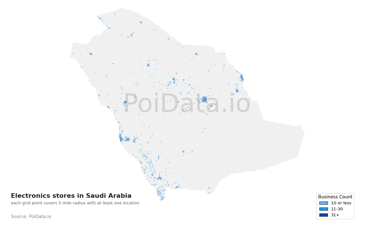 Electronics store density map for Saudi Arabia