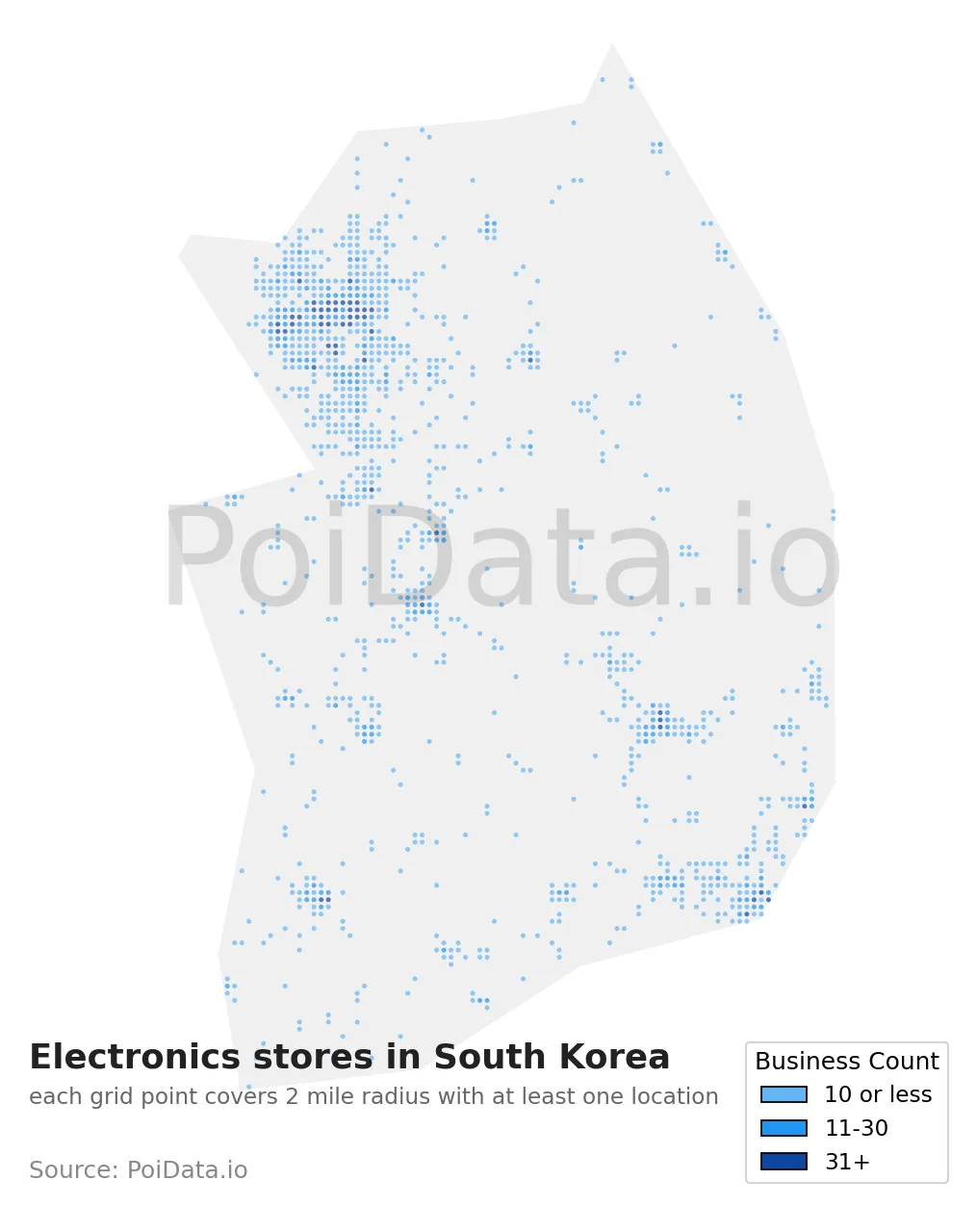 Electronics store density map for South Korea