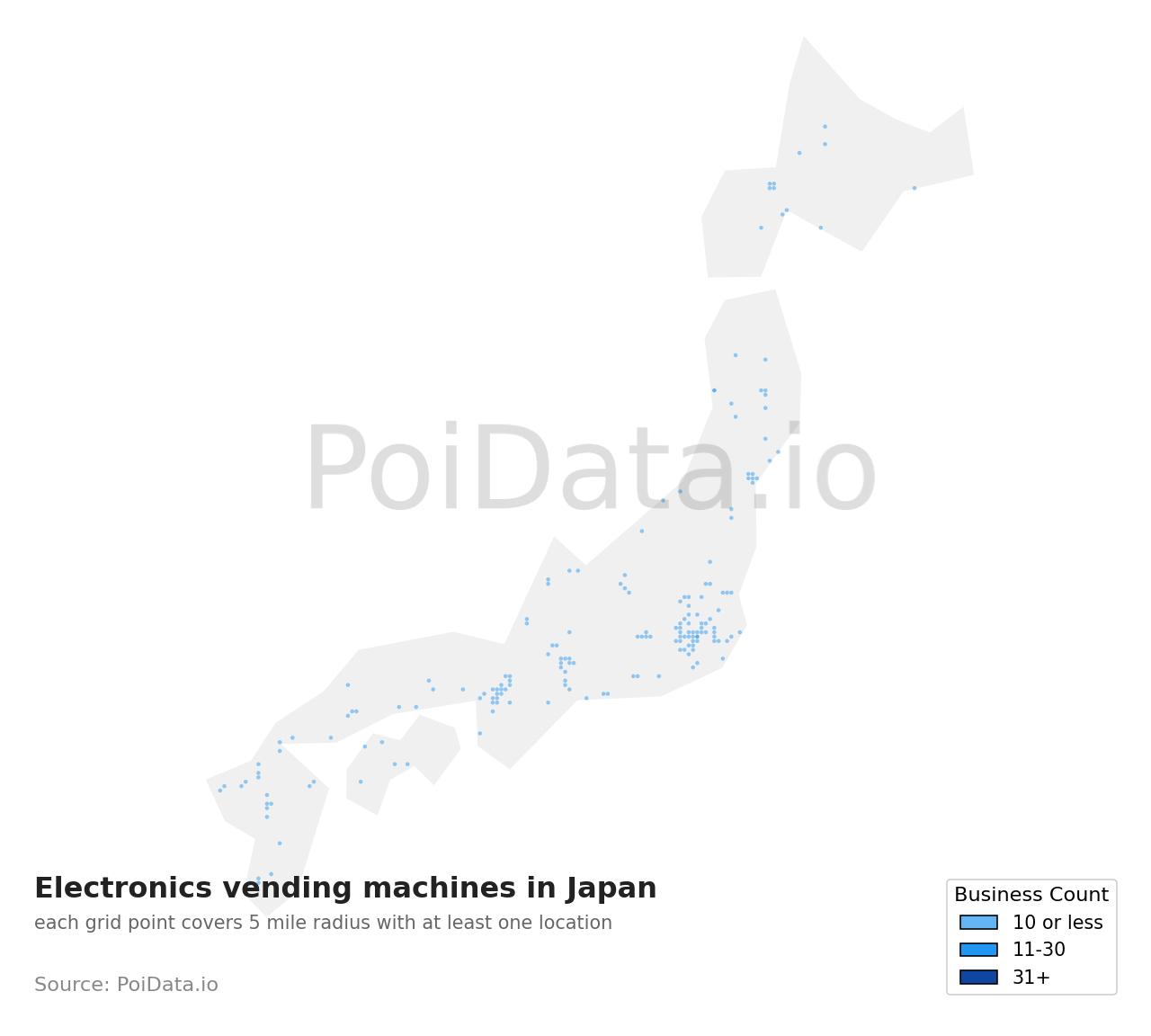 Electronics vending machine density map for Japan