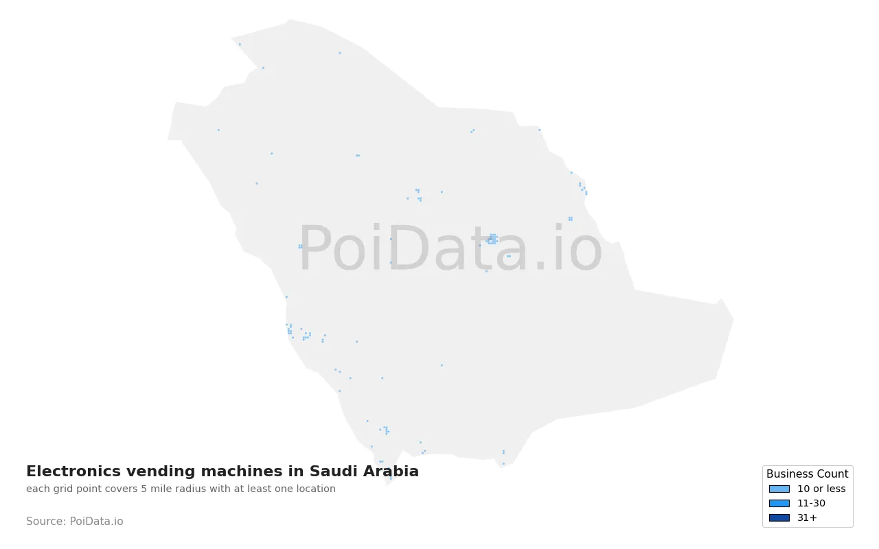Electronics vending machine density map for Saudi Arabia