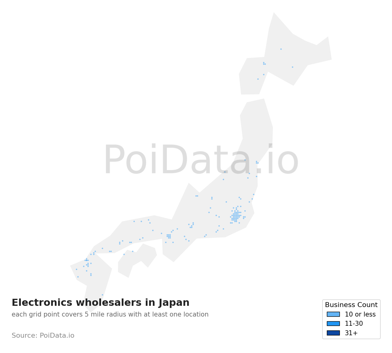 Electronics wholesaler density map for Japan