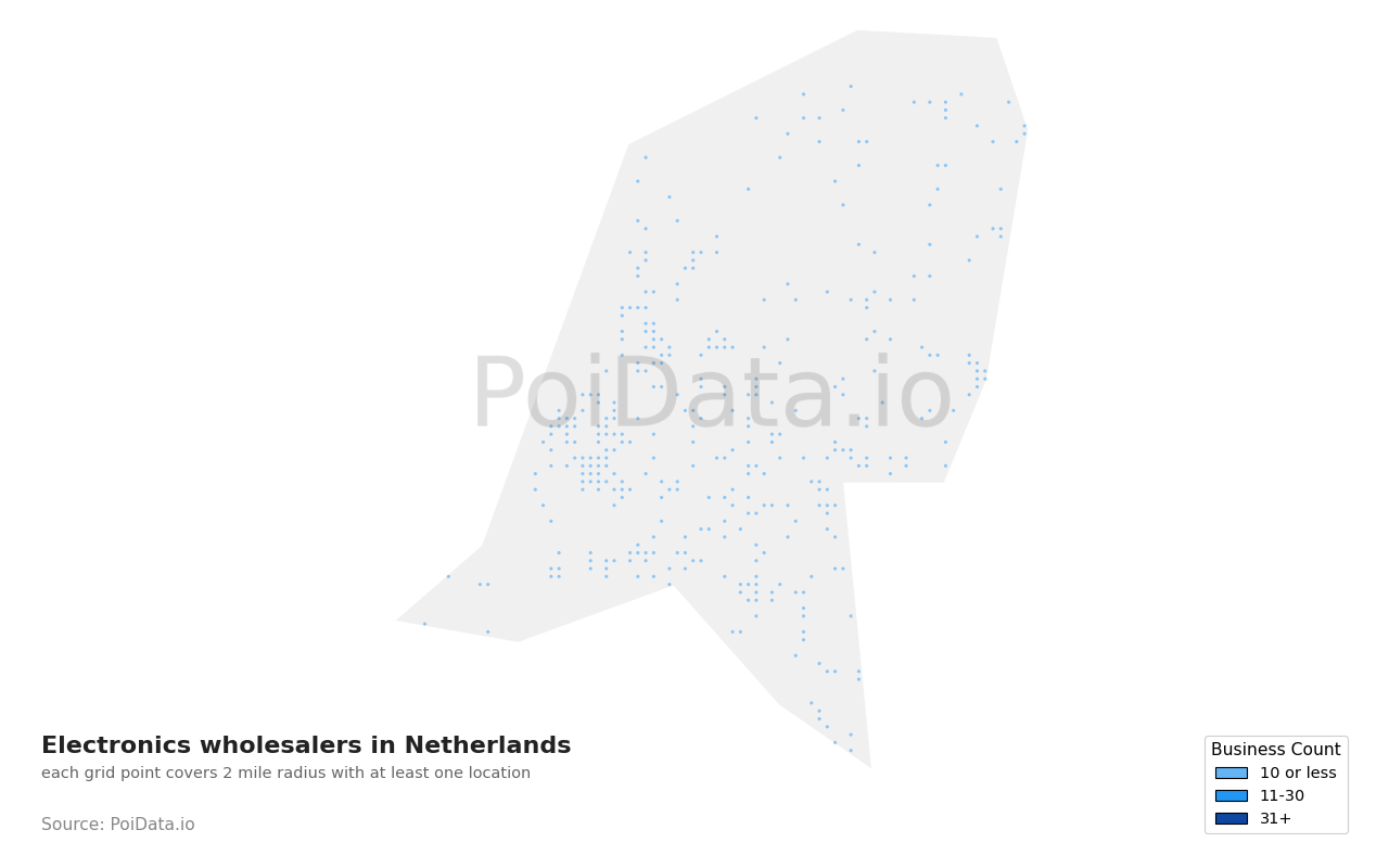 Electronics wholesaler density map for Netherlands