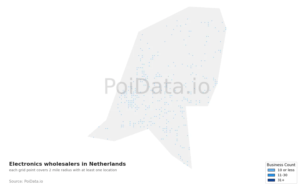Electronics wholesaler density map for Netherlands