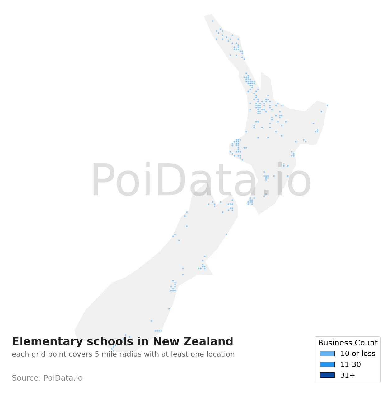 Elementary school density map for New Zealand