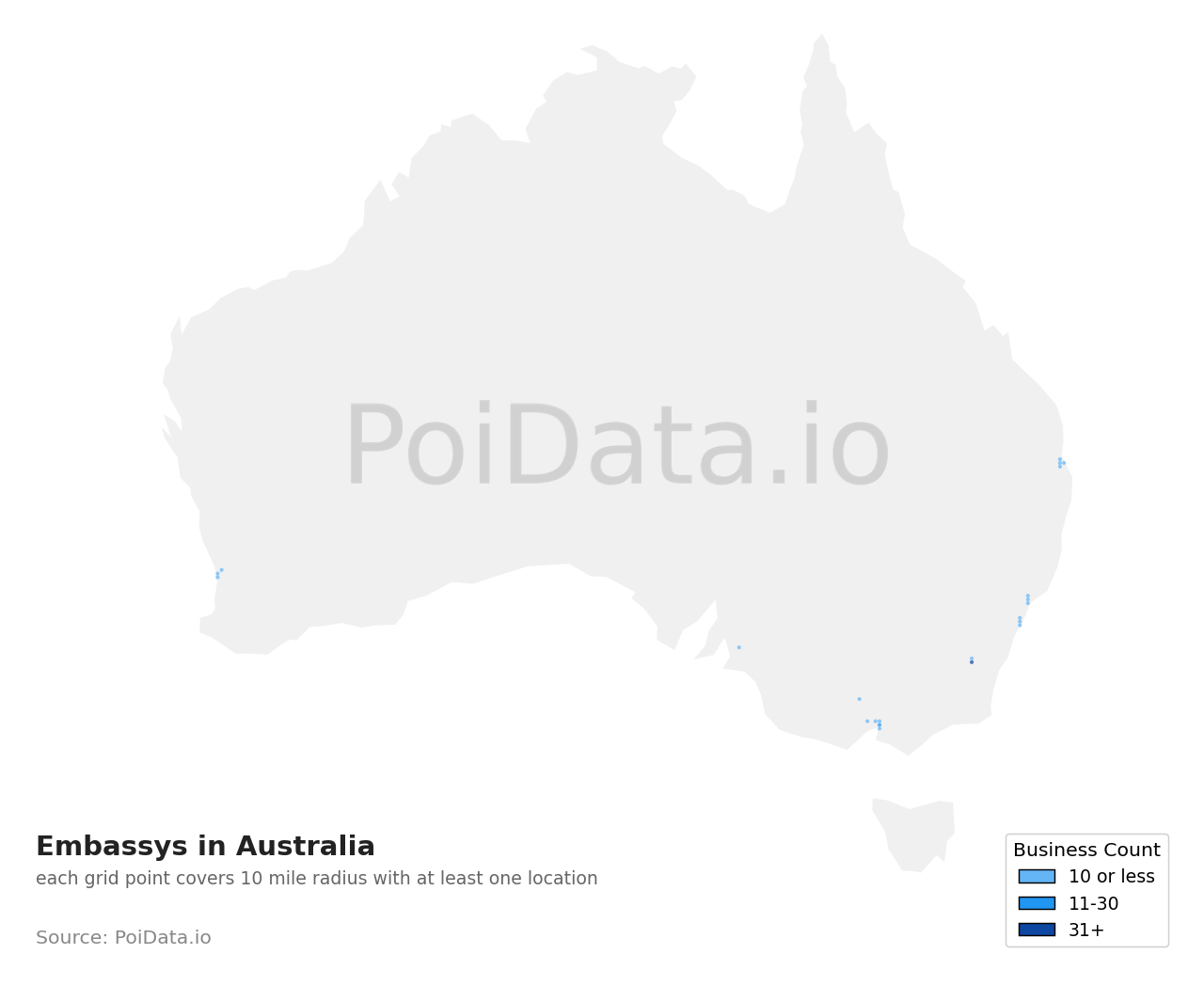 Embassy density map for Australian Capital Territory, Australia