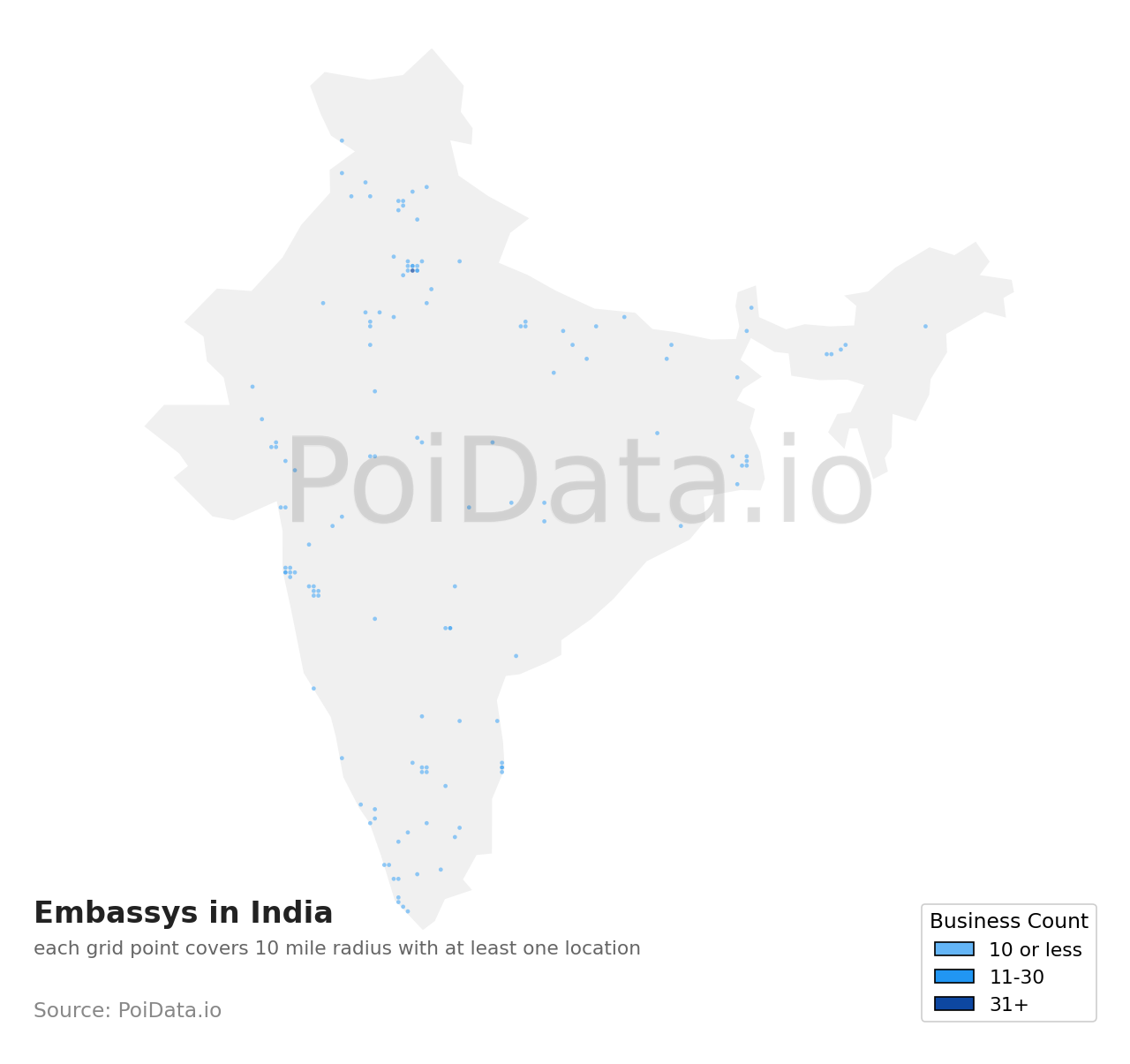 Embassy density map for India