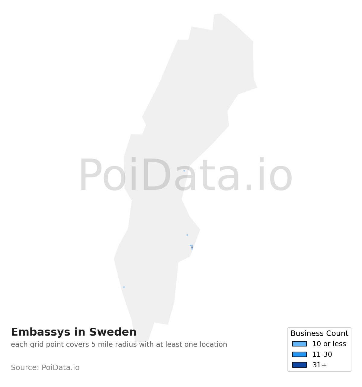 Embassy density map for Sweden
