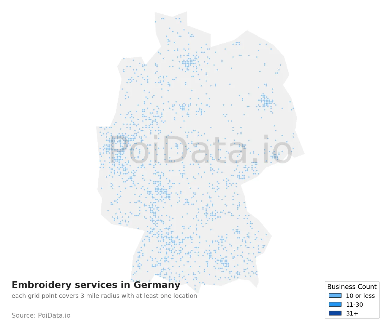 Embroidery service density map for Germany