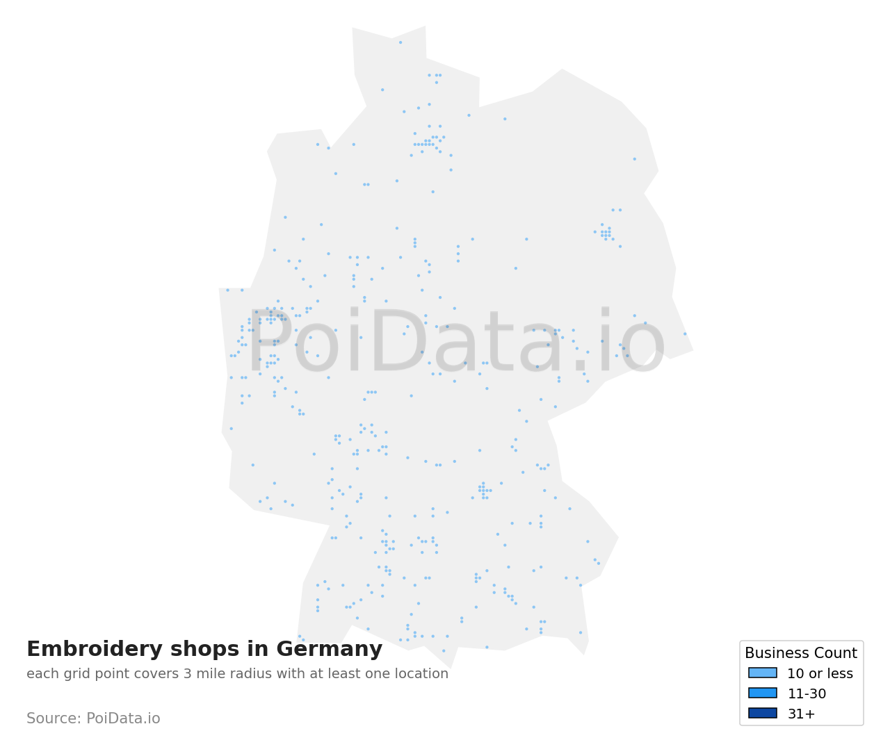 Embroidery shop density map for Germany