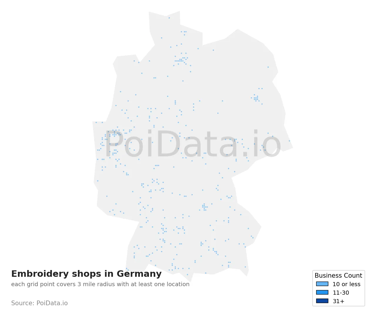 Embroidery shop density map for Germany