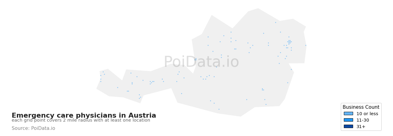 Emergency care physician density map for Austria