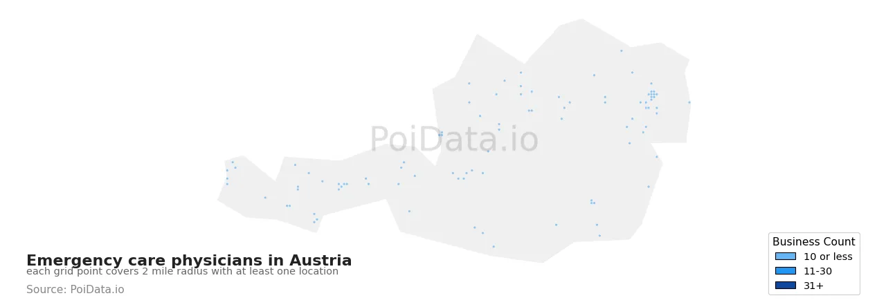 Emergency care physician density map for Austria
