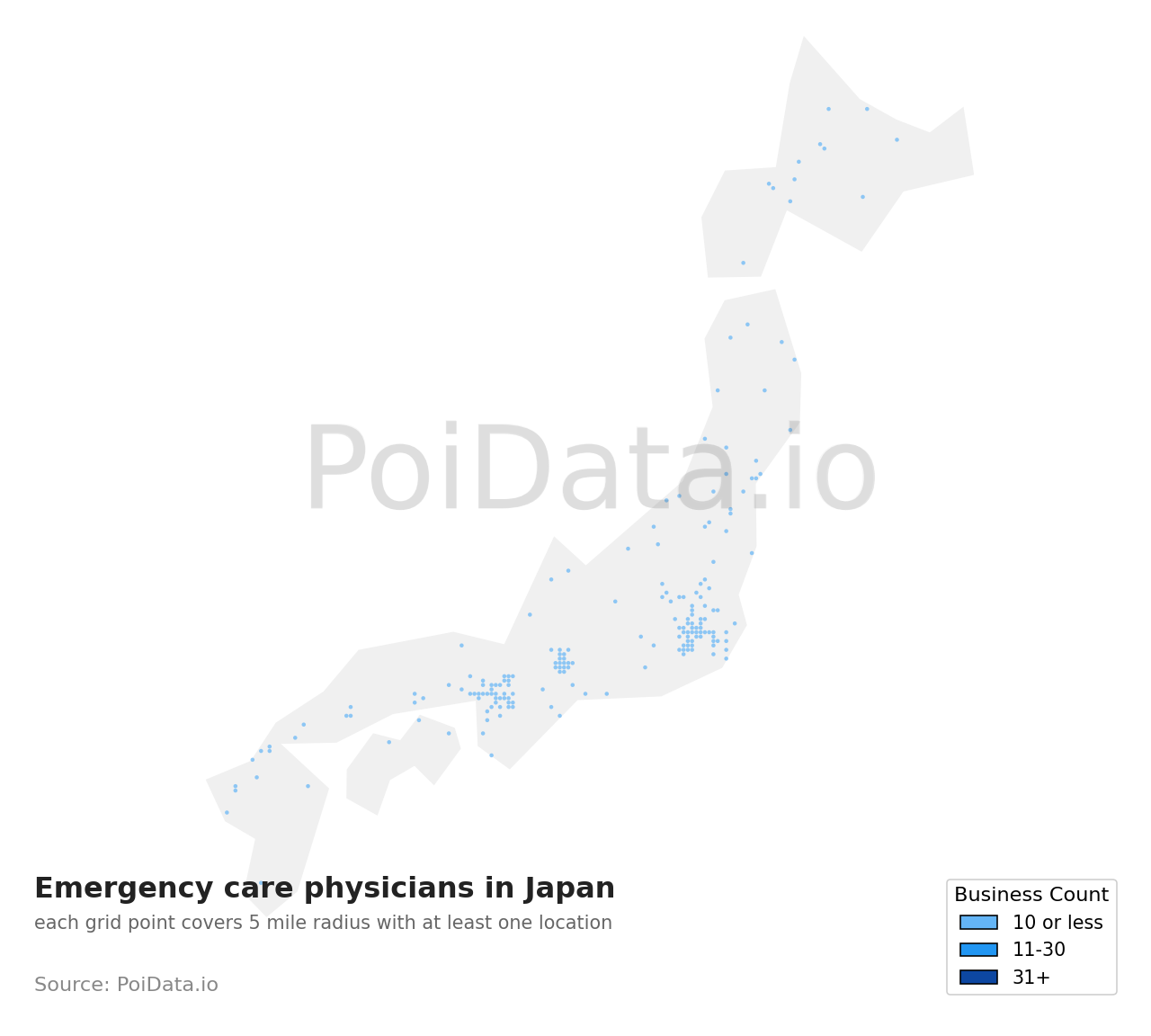 Emergency care physician density map for Niigata, Japan
