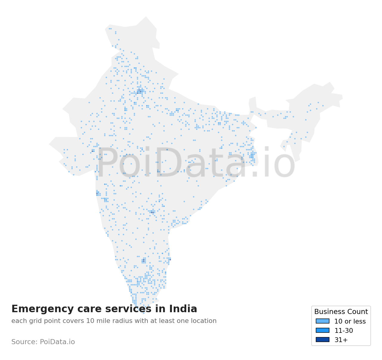 Emergency care service density map for India