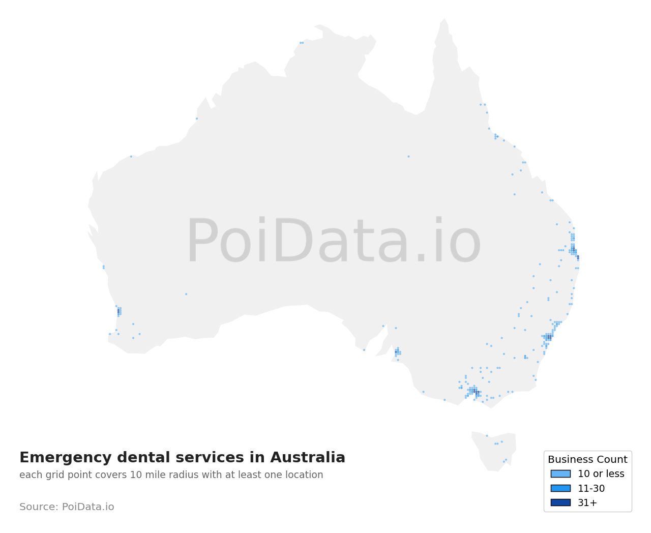 Emergency dental service density map for South Australia, Australia