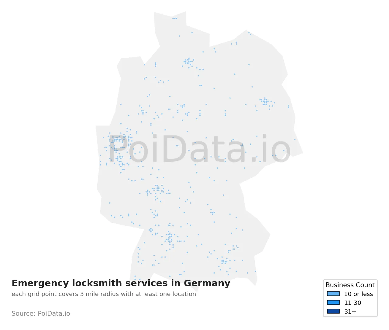 Emergency locksmith service density map for Germany