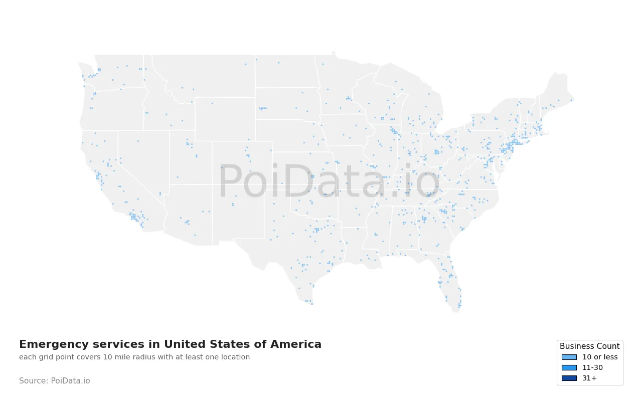 Emergency services density map for United States