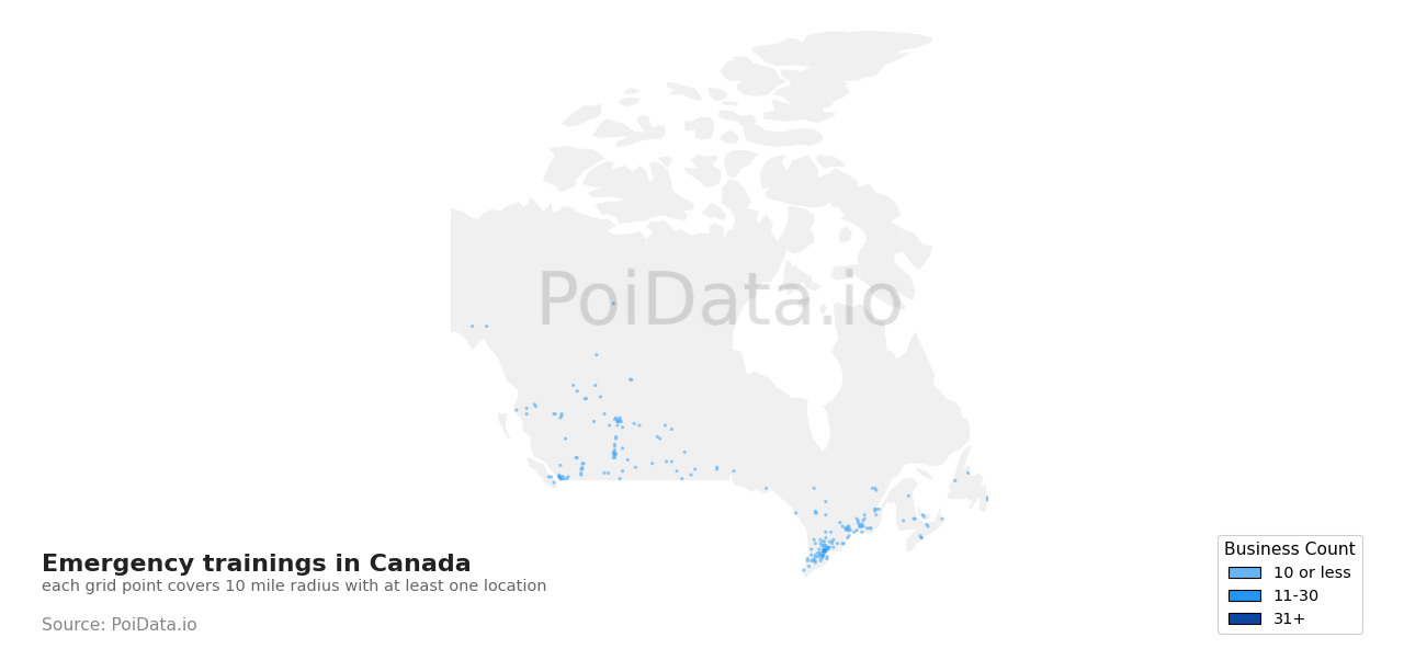 Emergency training density map for Canada