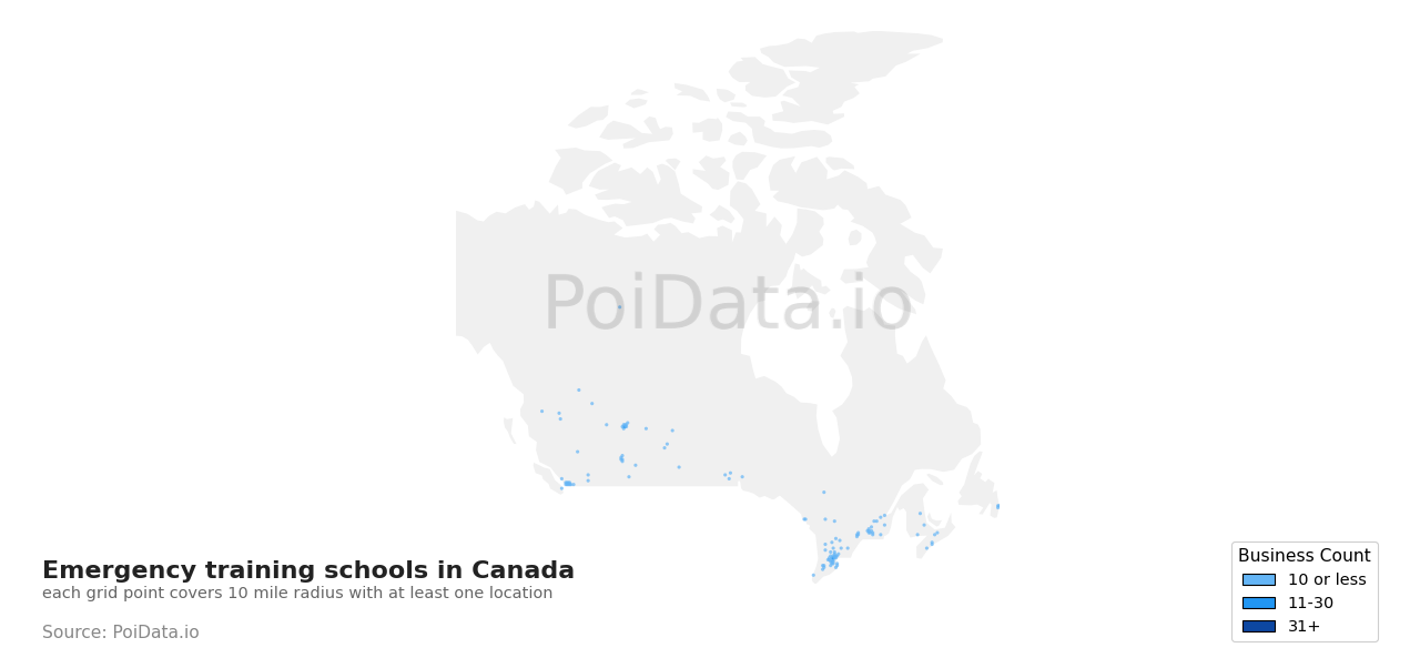 Emergency training school density map for Nova Scotia, Canada