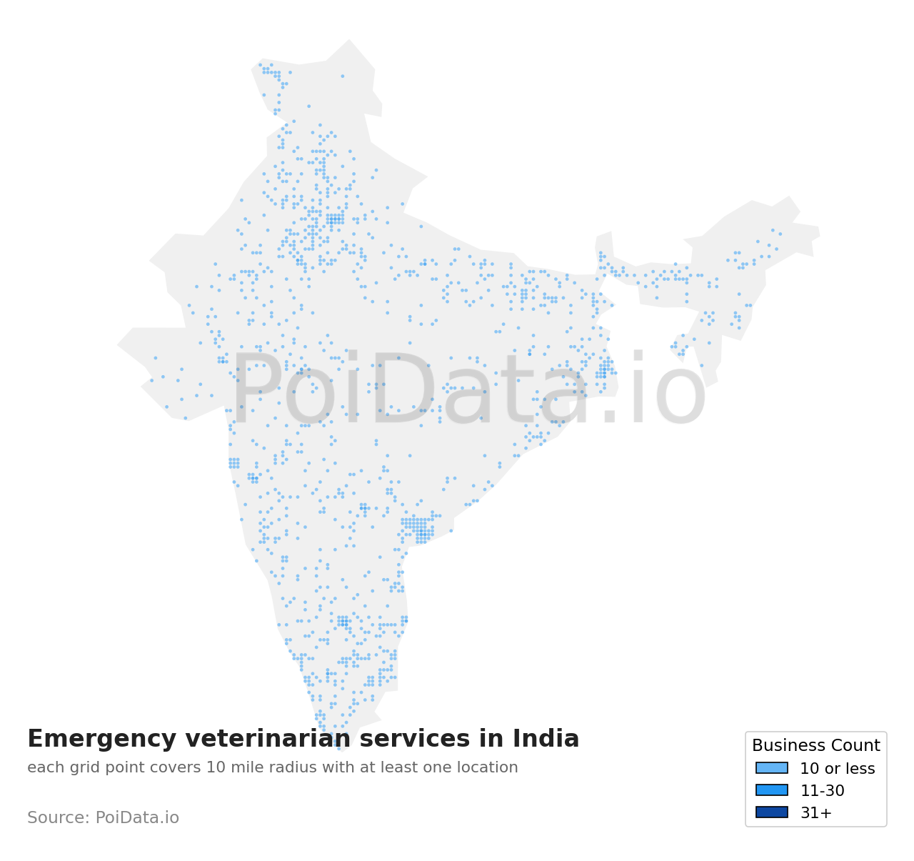 Emergency veterinarian service density map for India