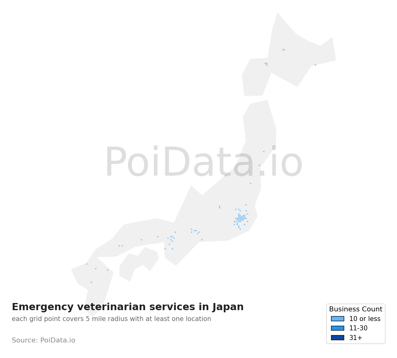 Emergency veterinarian service density map for Japan