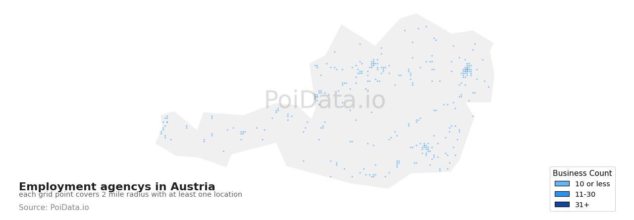 Employment agency density map for Austria