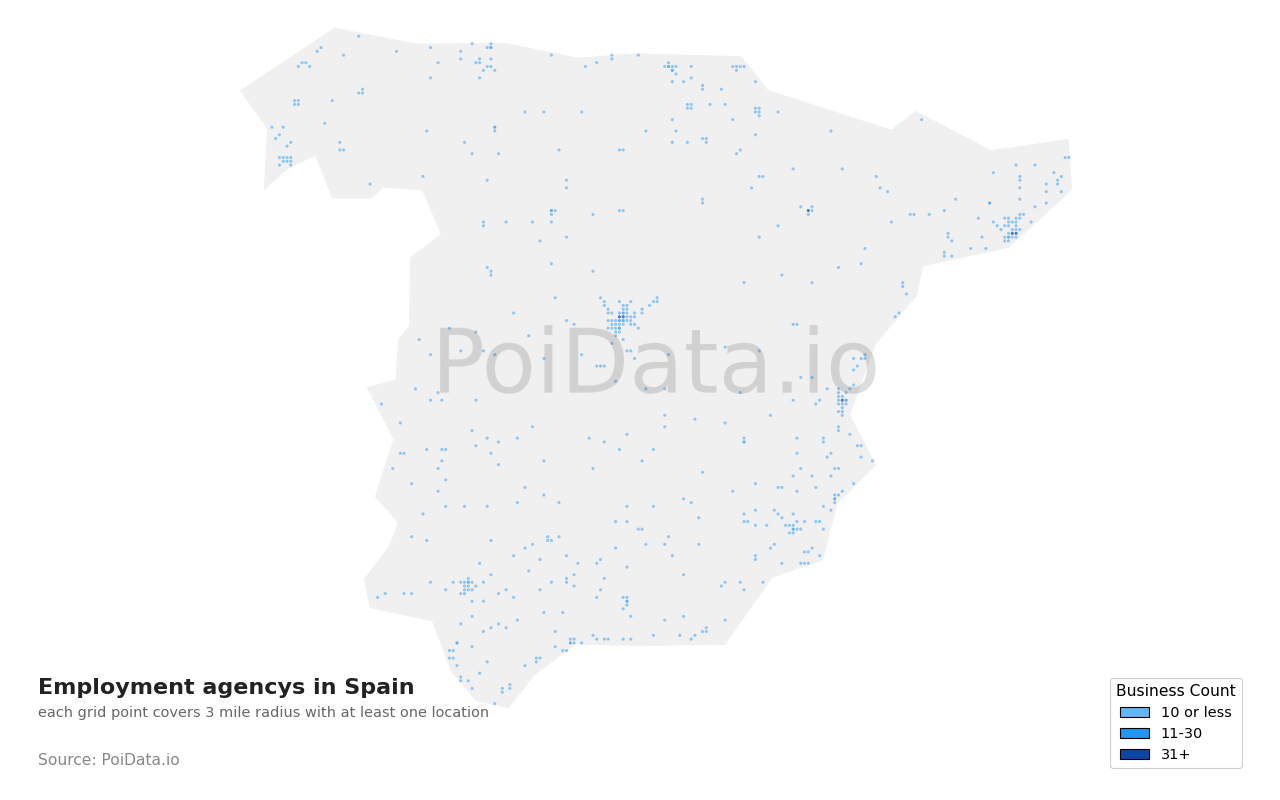 Employment agency density map for Spain