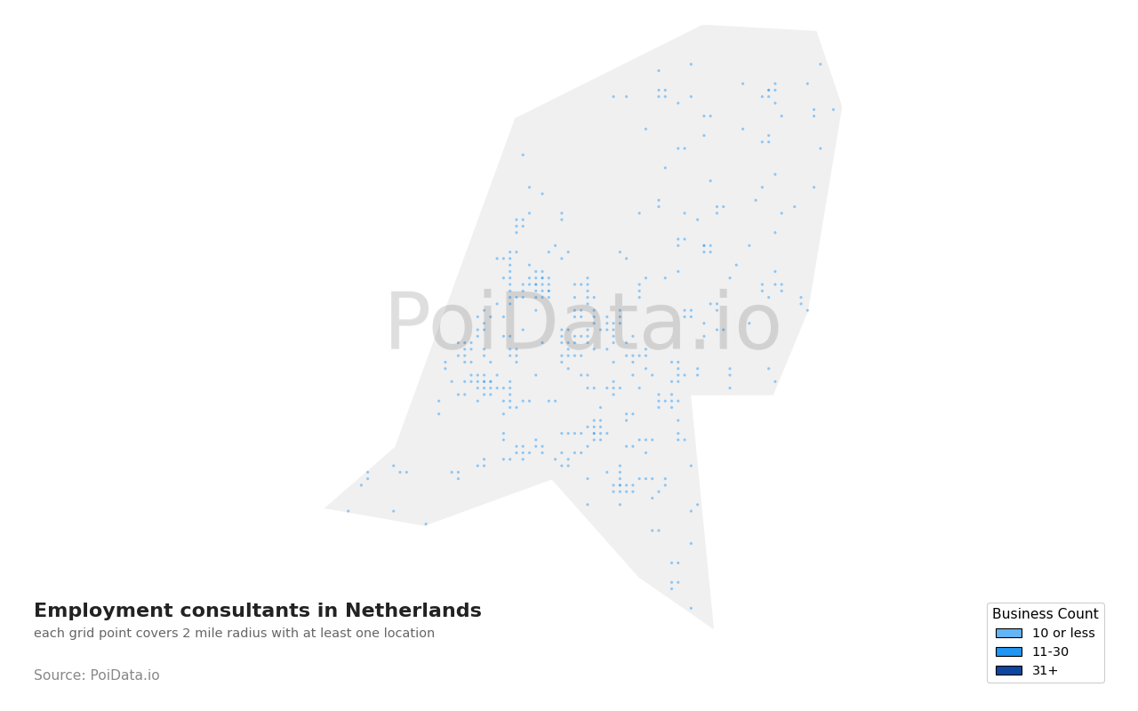 Employment consultant density map for Netherlands