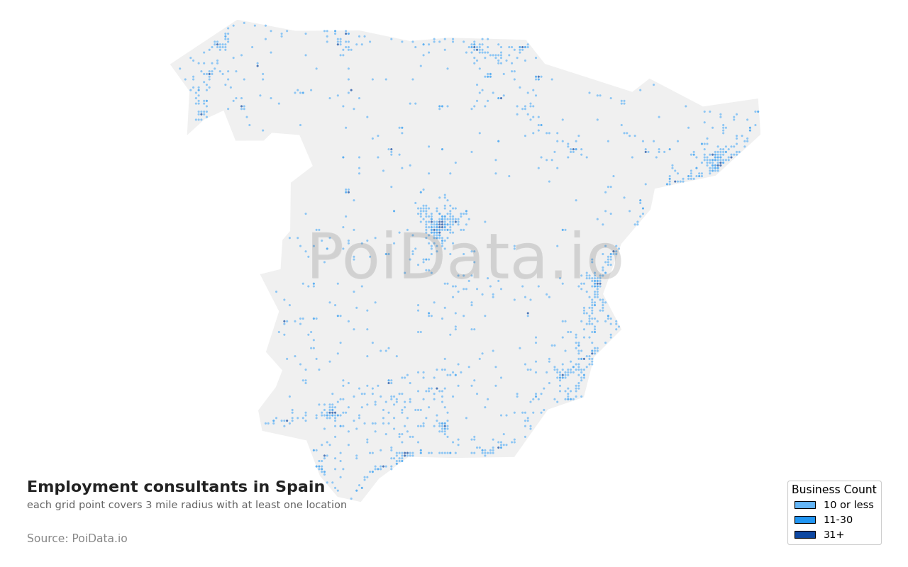 Employment consultant density map for Spain