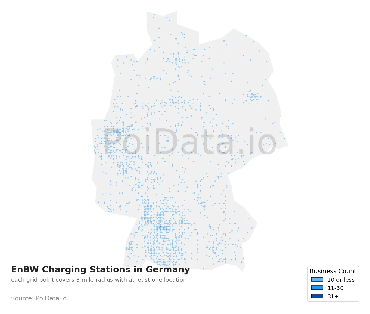 EnBW Charging Station density map for Germany