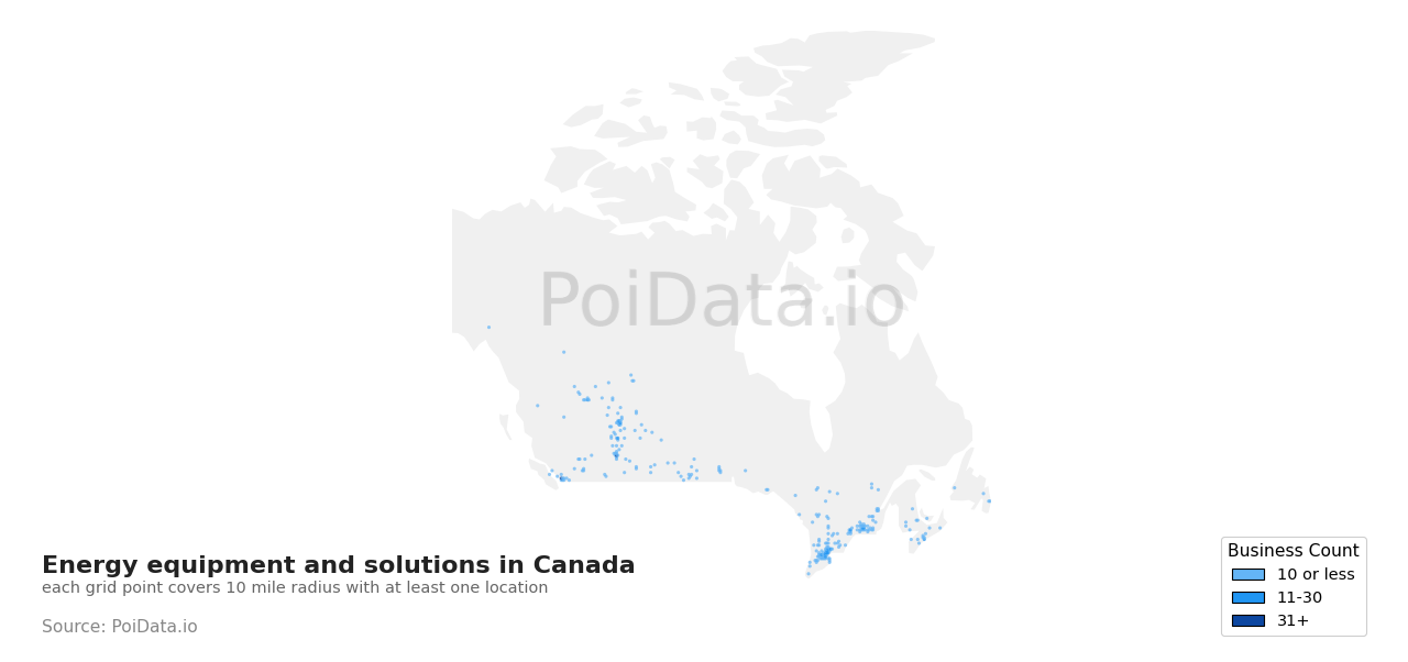 Energy equipment and solutions density map for Ontario, Canada