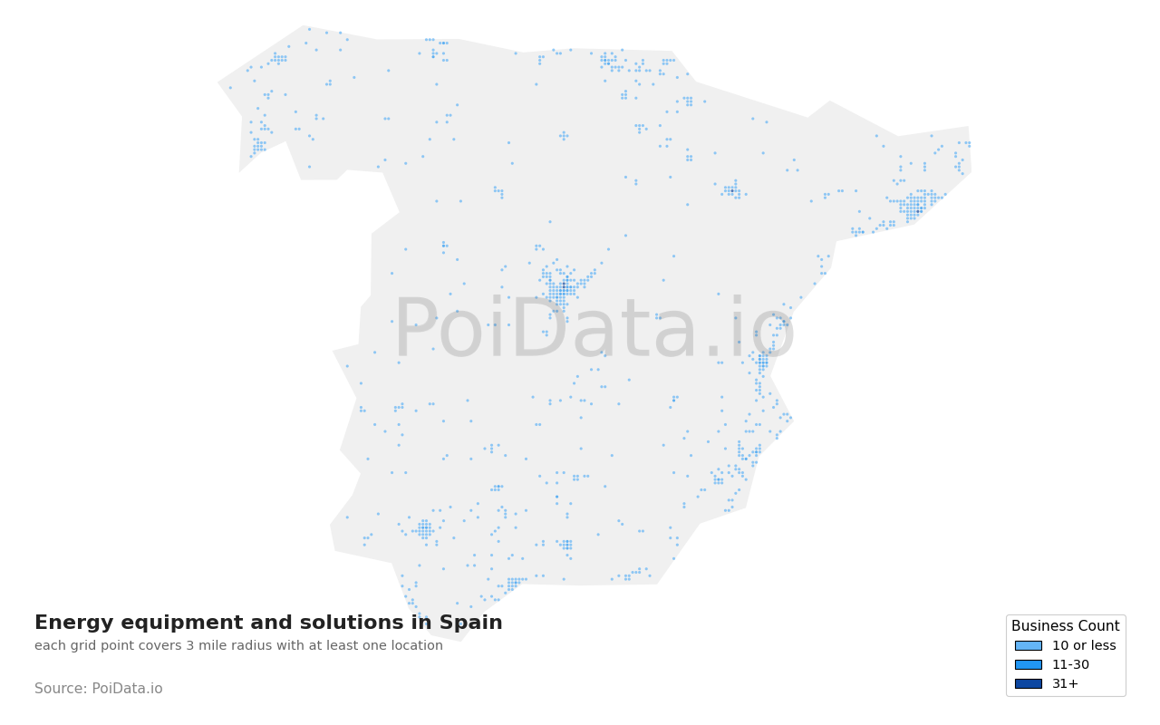 Energy equipment and solutions density map for Spain