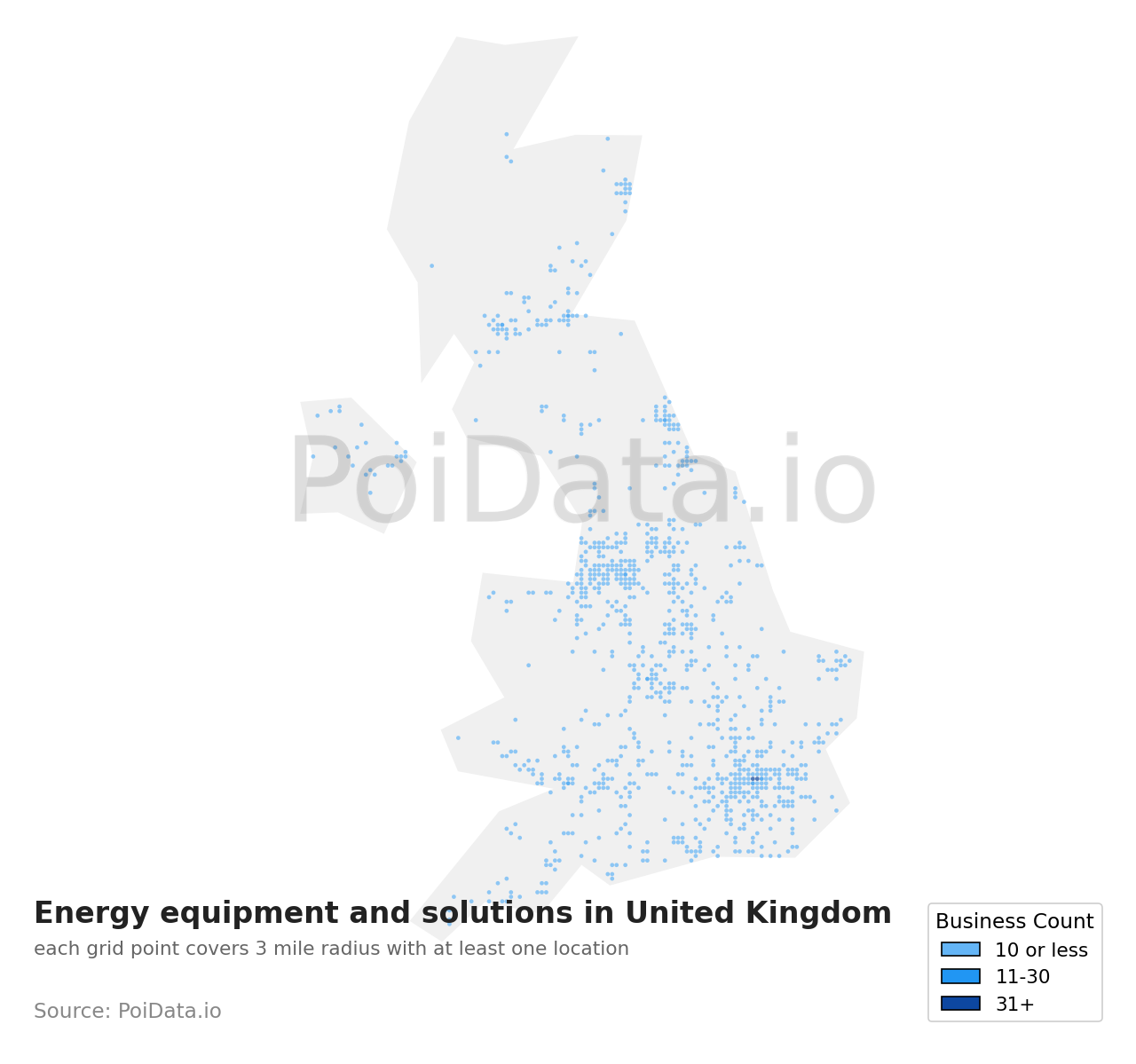 Energy equipment and solutions density map for United Kingdom
