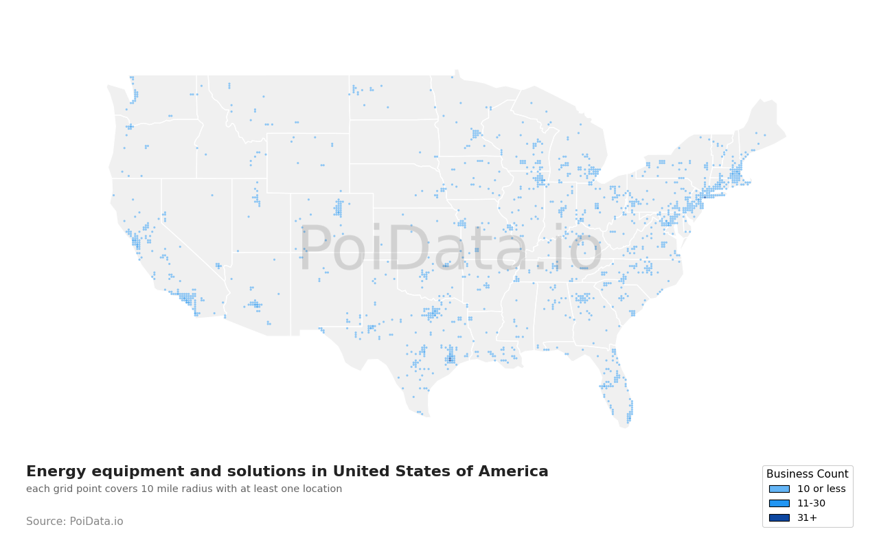 Energy equipment and solutions density map for Virginia, United States