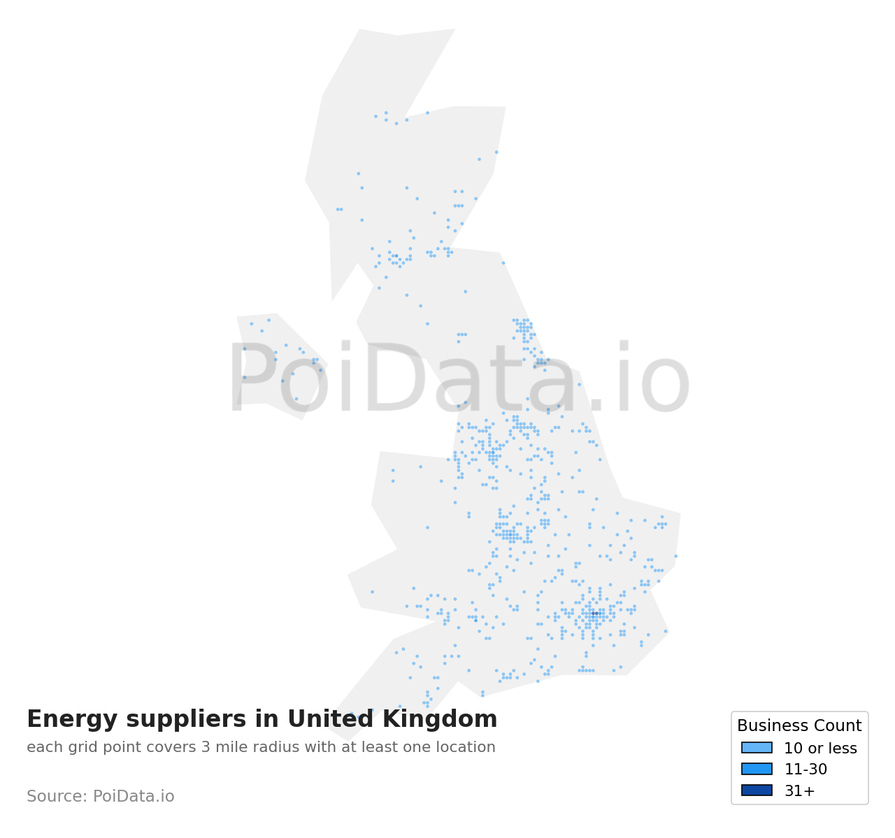 Energy supplier density map for United Kingdom