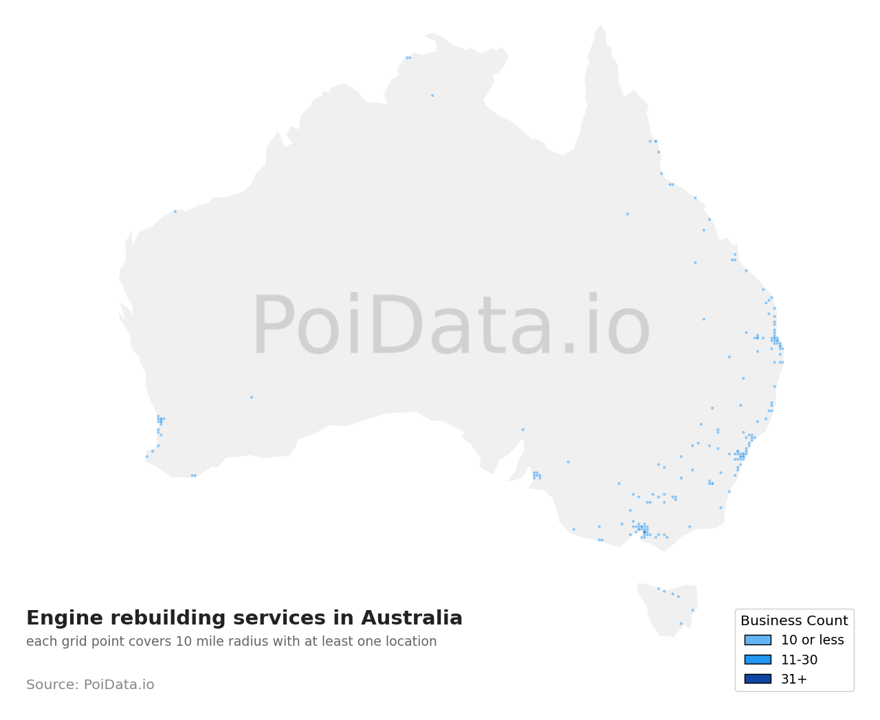 Engine rebuilding service density map for Australia