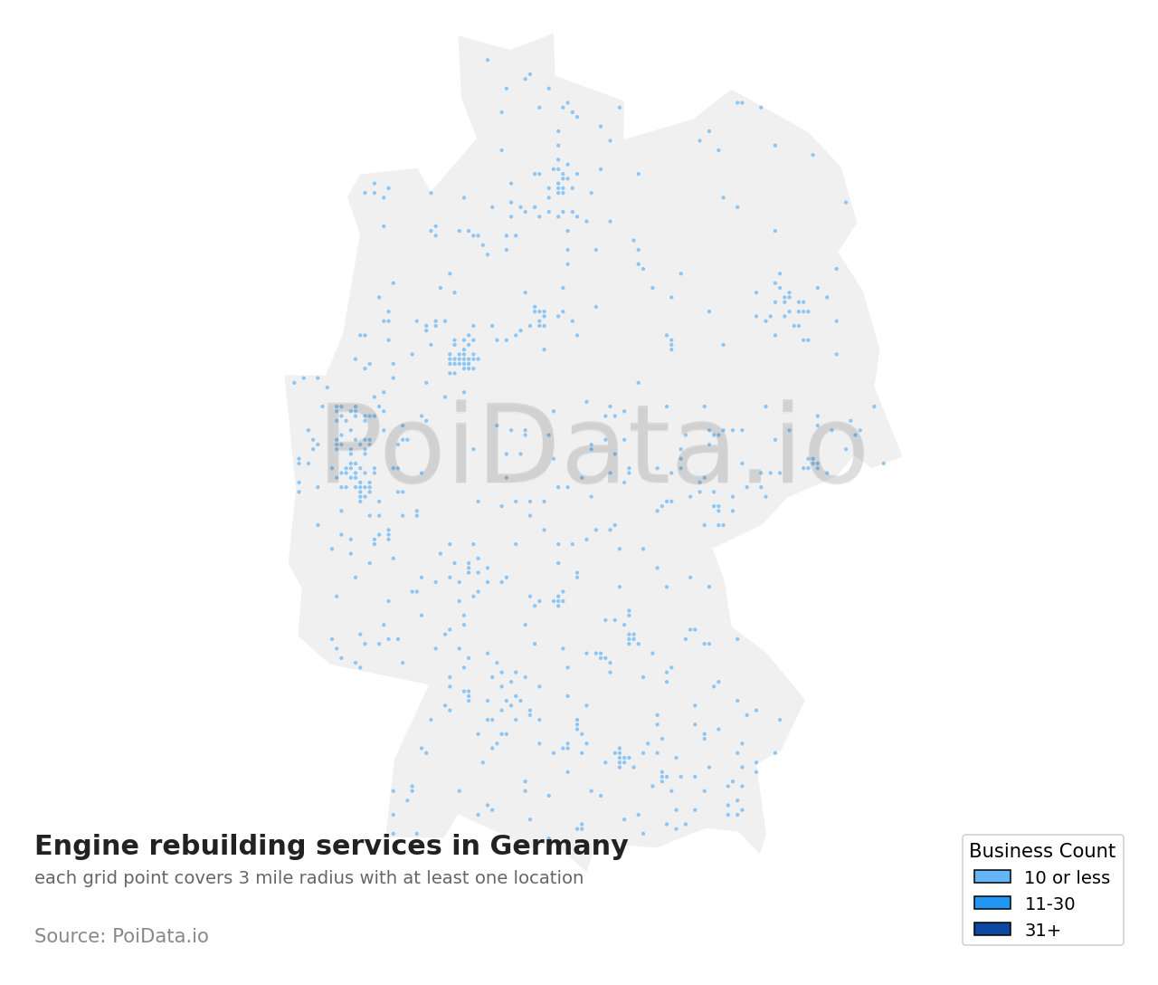 Engine rebuilding service density map for Germany