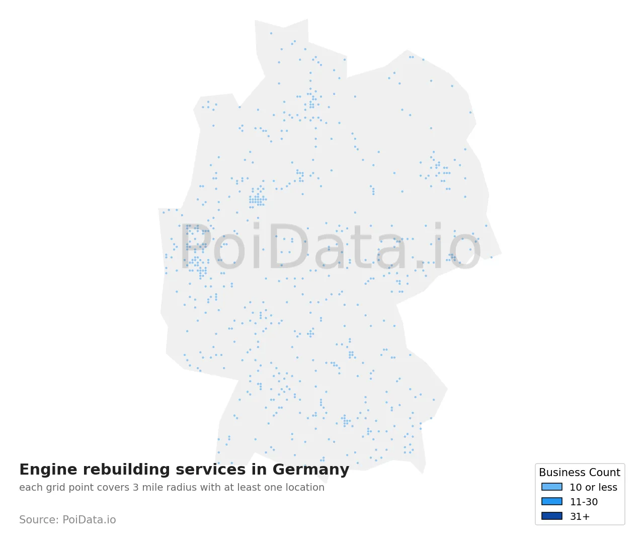 Engine rebuilding service density map for Germany