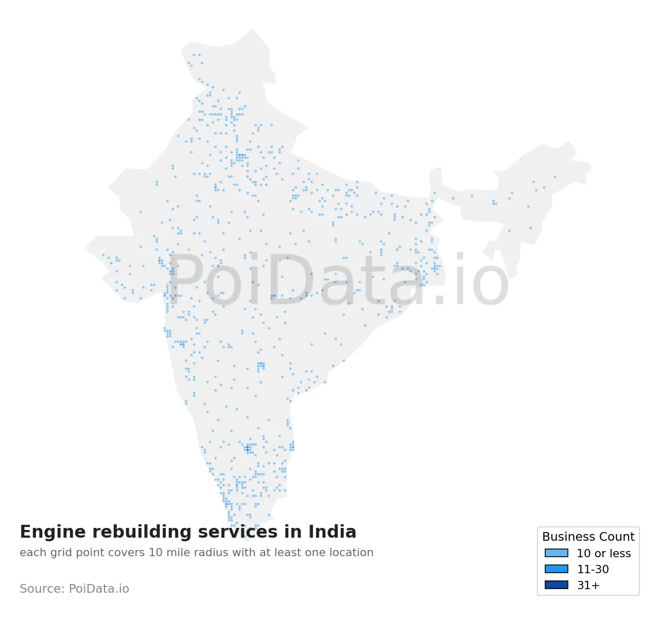 Engine rebuilding service density map for India