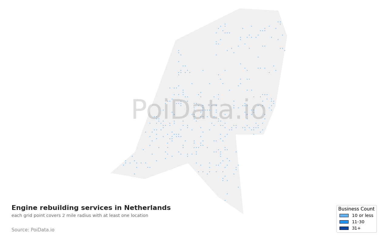 Engine rebuilding service density map for Netherlands