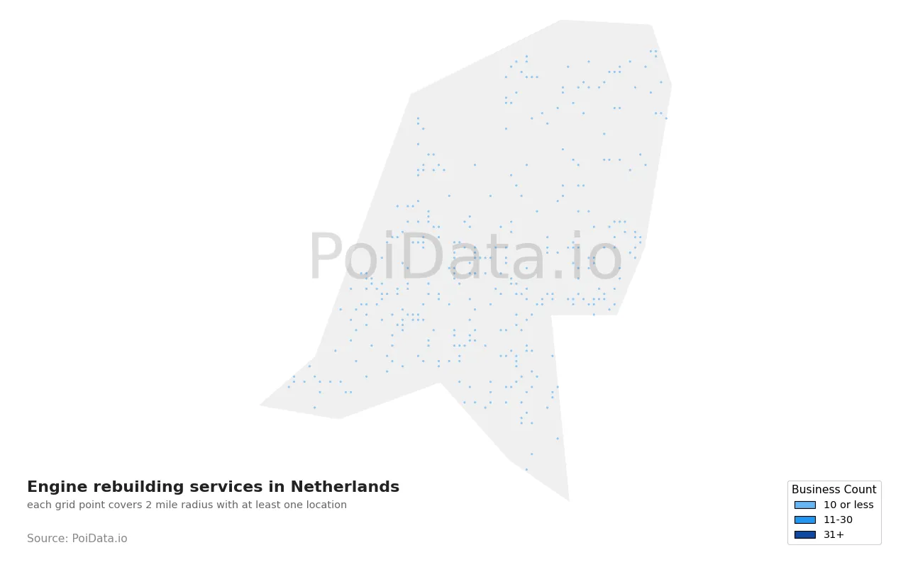 Engine rebuilding service density map for Netherlands