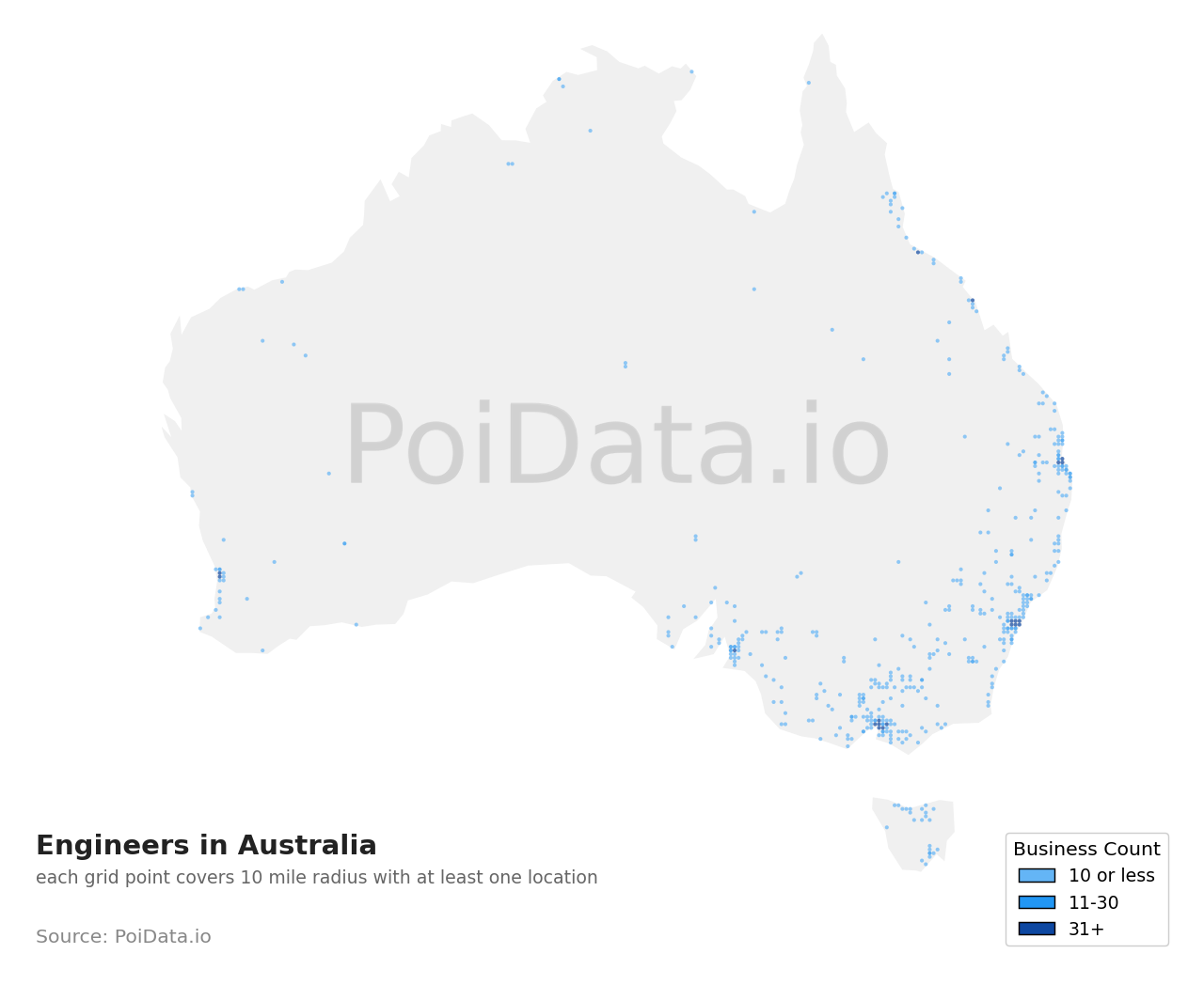 Engineer density map for South Australia, Australia