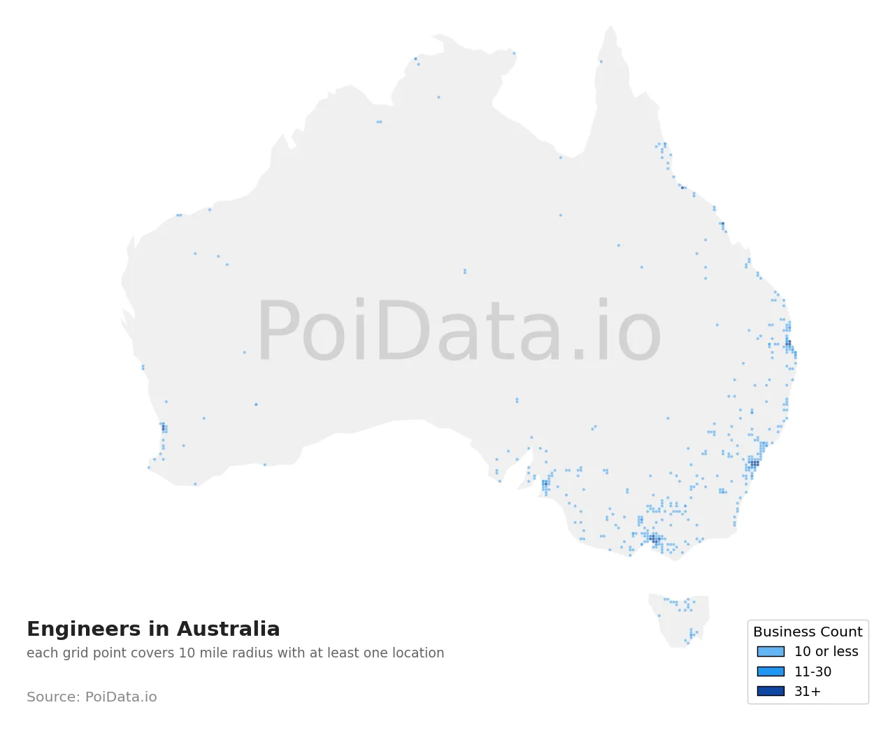 Engineer density map for Australia