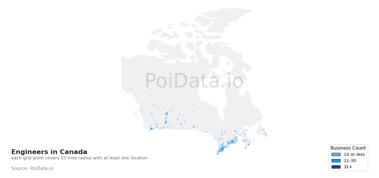 Engineer density map for Canada